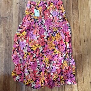 Japna Pink and Purple Bubble Midi Skirt with Ruffled Smocked Design